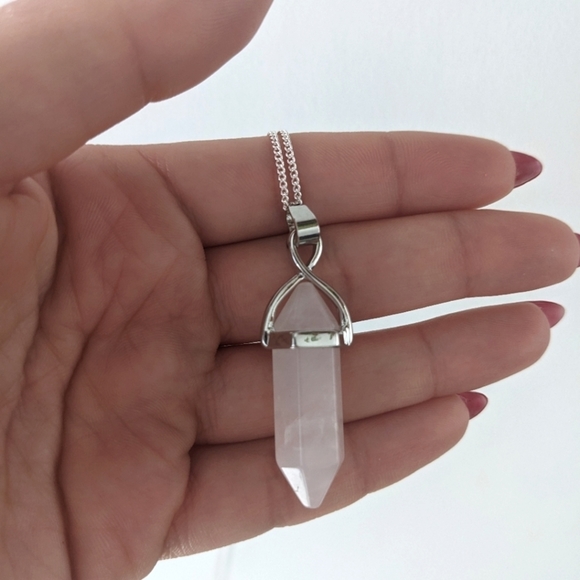 Silver Plated Genuine Rose Quartz Pendant Necklace - Picture 2 of 3